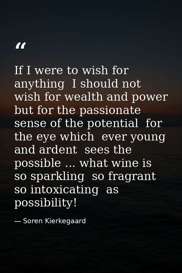 If I were to wish for anything  I should not wish for wealth and power  but for the passionate sense of the potential  f — Soren Kierkegaard