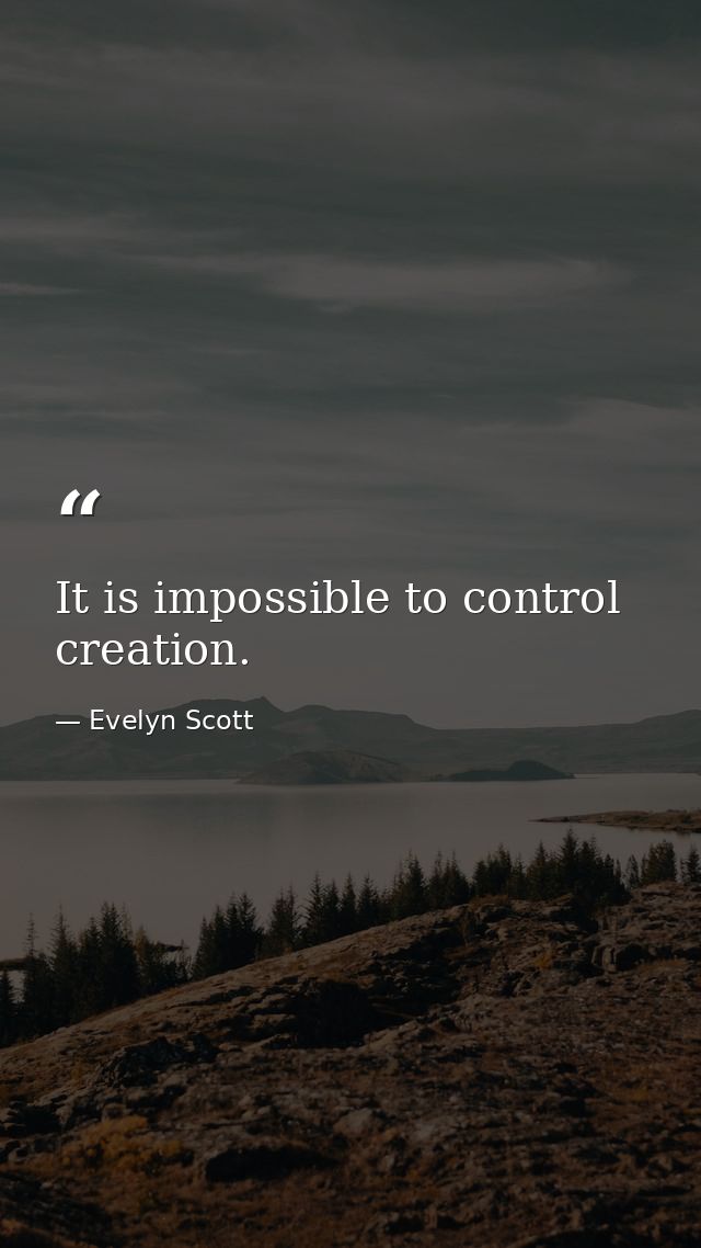 It is impossible to control creation. — Evelyn Scott