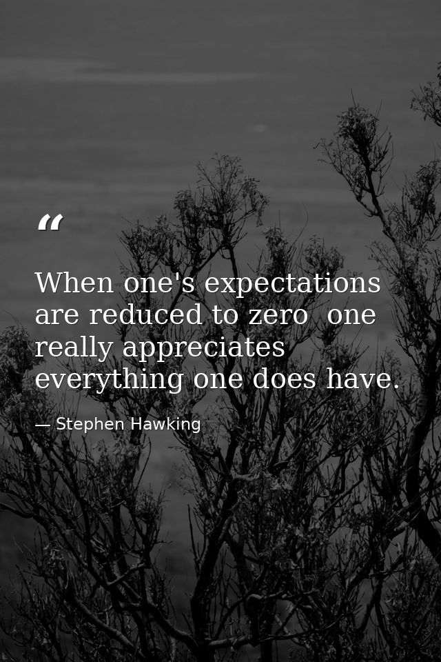 When one's expectations are reduced to zero  one really appreciates everything one does have. — Stephen Hawking