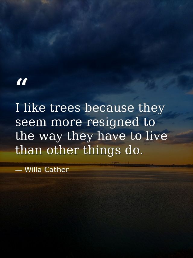 I like trees because they seem more resigned to the way they have to live than other things do. — Willa Cather