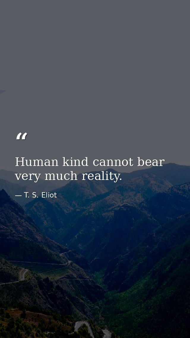 Human kind cannot bear very much reality. — T. S. Eliot