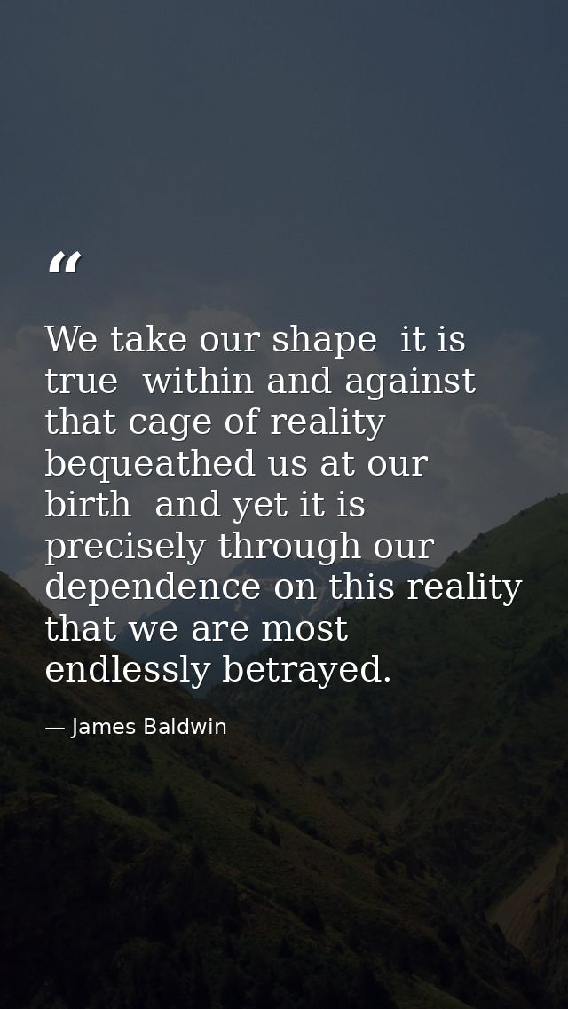 We take our shape  it is true  within and against that cage of reality bequeathed us at our birth  and yet it is precise — James Baldwin