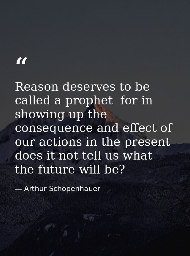 Reason deserves to be called a prophet  for in showing up the consequence and effect of our actions in the present  does — Arthur Schopenhauer