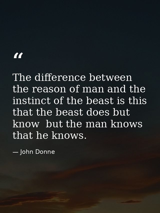 The difference between the reason of man and the instinct of the beast is this  that the beast does but know  but the ma — John Donne