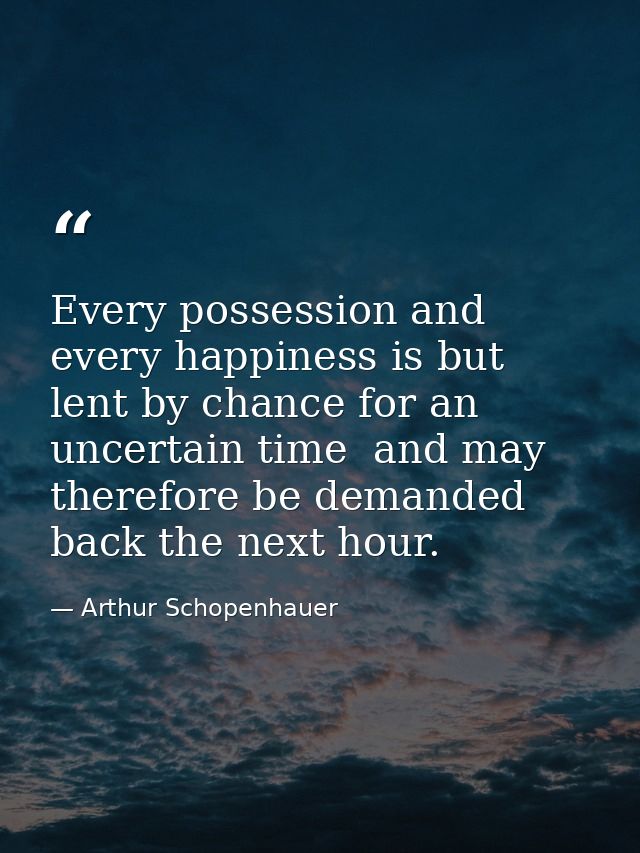 Every possession and every happiness is but lent by chance for an uncertain time  and may therefore be demanded back the — Arthur Schopenhauer