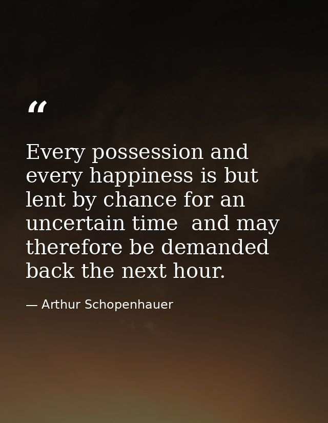 Every possession and every happiness is but lent by chance for an uncertain time  and may therefore be demanded back the — Arthur Schopenhauer