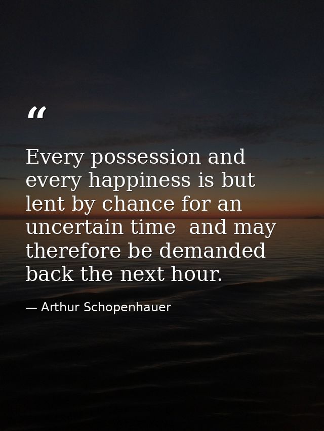 Every possession and every happiness is but lent by chance for an uncertain time  and may therefore be demanded back the — Arthur Schopenhauer