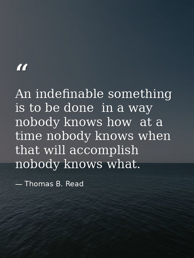 An indefinable something is to be done  in a way nobody knows how  at a time nobody knows when  that will accomplish nob — Thomas B. Read