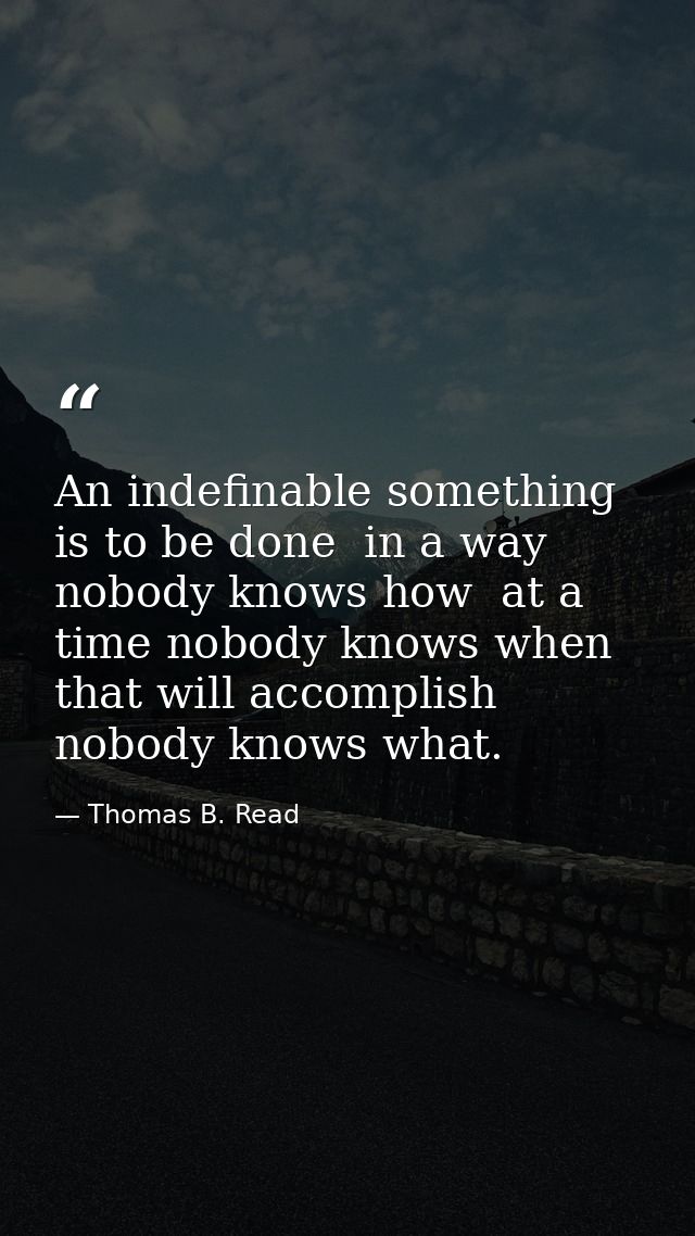 An indefinable something is to be done  in a way nobody knows how  at a time nobody knows when  that will accomplish nob — Thomas B. Read