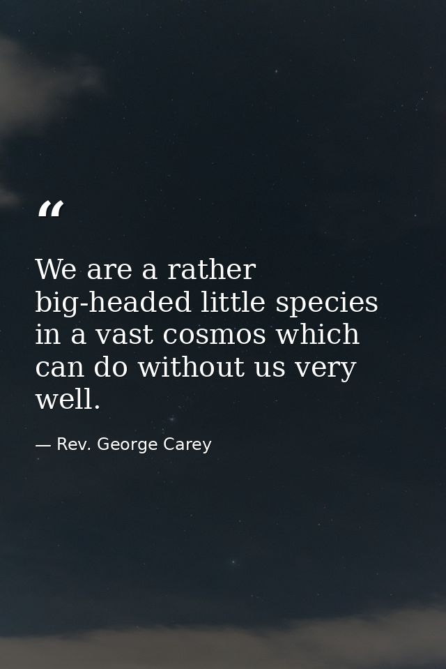 We are a rather big-headed little species in a vast cosmos which can do without us very well. — Rev. George Carey