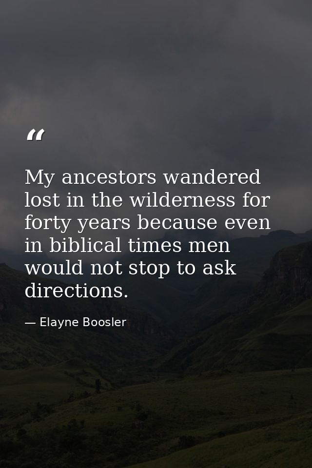 My ancestors wandered lost in the wilderness for forty years because even in biblical times men would not stop to ask di — Elayne Boosler