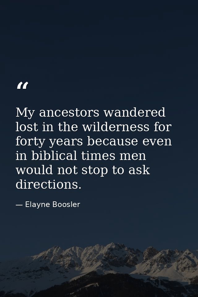 My ancestors wandered lost in the wilderness for forty years because even in biblical times men would not stop to ask di — Elayne Boosler