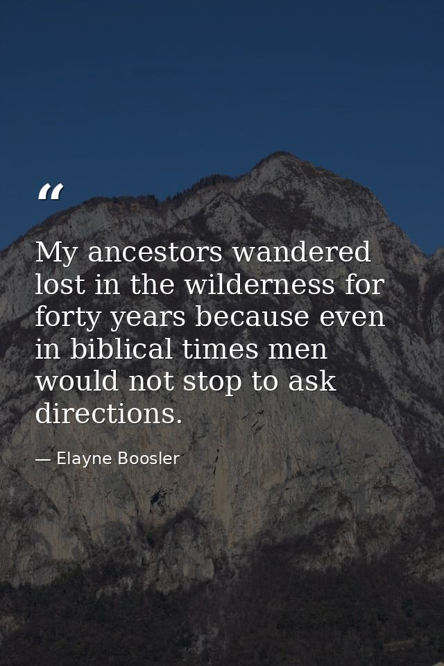 My ancestors wandered lost in the wilderness for forty years because even in biblical times men would not stop to ask di — Elayne Boosler