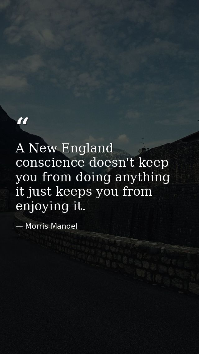 A New England conscience doesn't keep you from doing anything  it just keeps you from enjoying it. — Morris Mandel