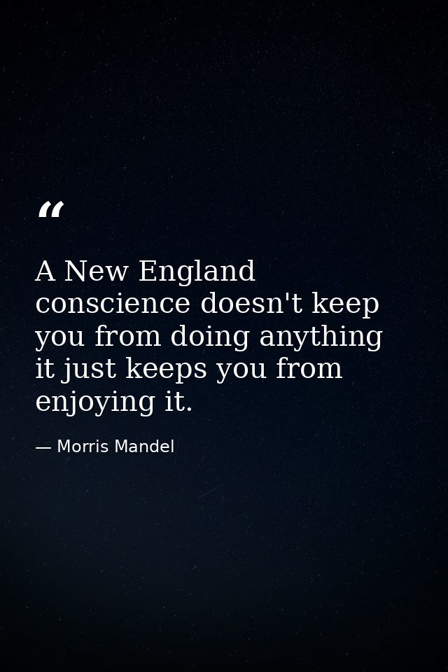 A New England conscience doesn't keep you from doing anything  it just keeps you from enjoying it. — Morris Mandel
