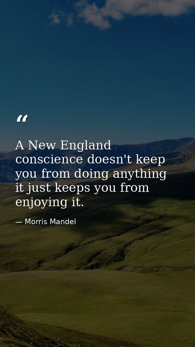 A New England conscience doesn't keep you from doing anything  it just keeps you from enjoying it. — Morris Mandel