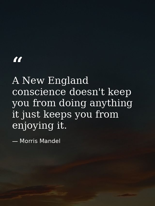 A New England conscience doesn't keep you from doing anything  it just keeps you from enjoying it. — Morris Mandel