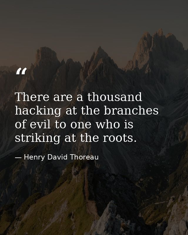 There are a thousand hacking at the branches of evil to one who is striking at the roots. — Henry David Thoreau