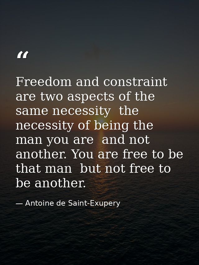 Freedom and constraint are two aspects of the same necessity  the necessity of being the man you are  and not another. Y — Antoine de Saint-Exupery