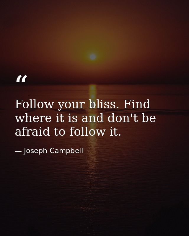 Follow your bliss. Find where it is and don't be afraid to follow it. — Joseph Campbell