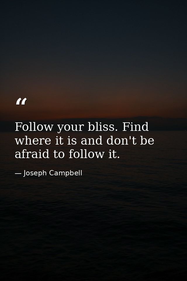 Follow your bliss. Find where it is and don't be afraid to follow it. — Joseph Campbell