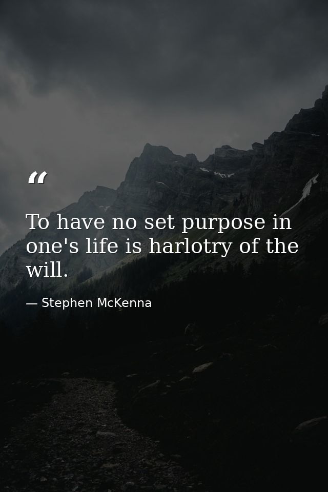 To have no set purpose in one's life is harlotry of the will. — Stephen McKenna