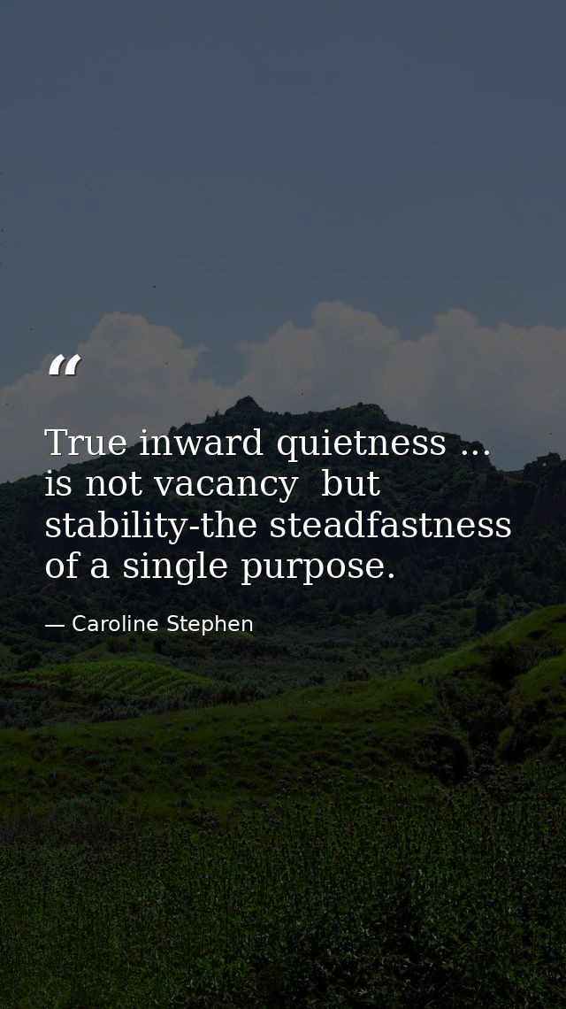 True inward quietness ... is not vacancy  but stability-the steadfastness of a single purpose. — Caroline Stephen