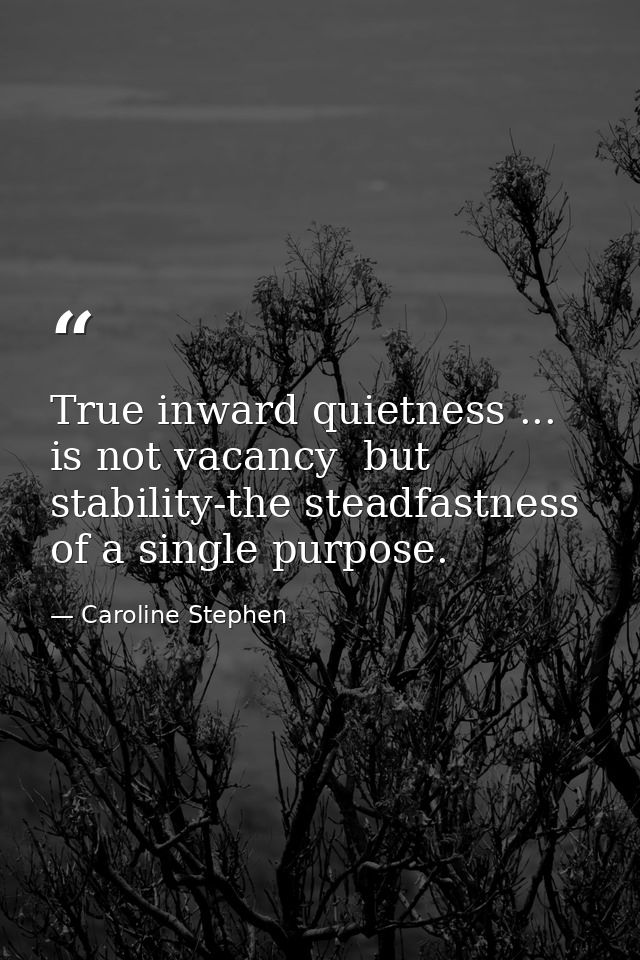 True inward quietness ... is not vacancy  but stability-the steadfastness of a single purpose. — Caroline Stephen