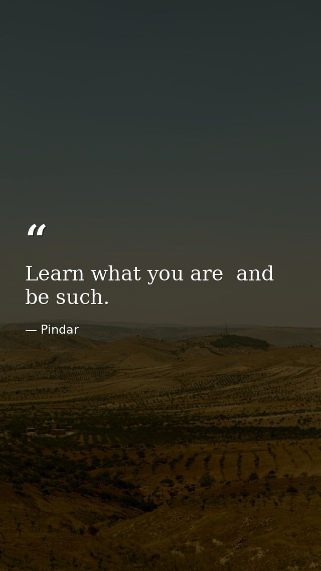 Learn what you are  and be such. — Pindar