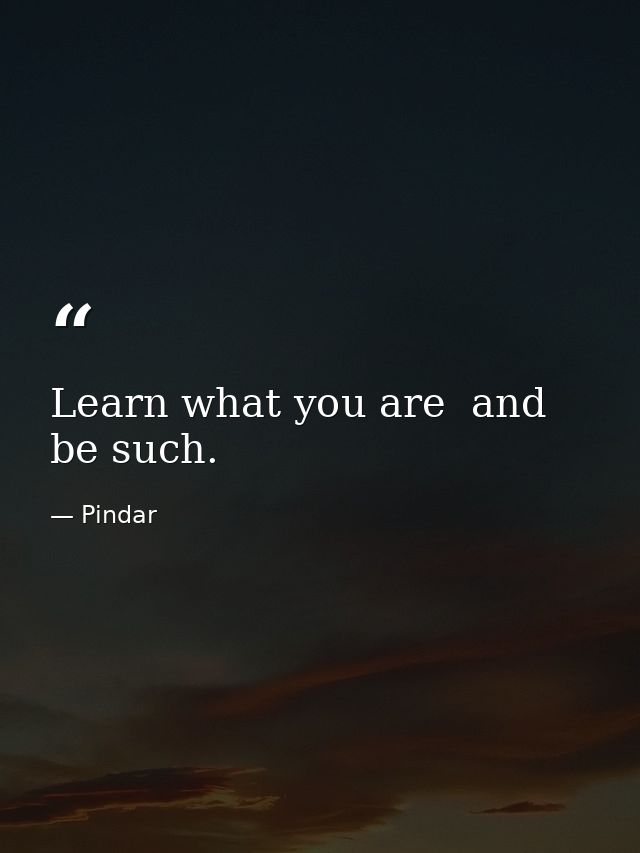 Learn what you are  and be such. — Pindar