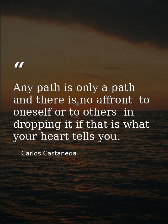 Any path is only a path  and there is no affront  to oneself or to others  in dropping it if that is what your heart tel — Carlos Castaneda
