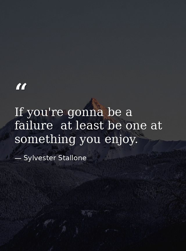 If you're gonna be a failure  at least be one at something you enjoy. — Sylvester Stallone