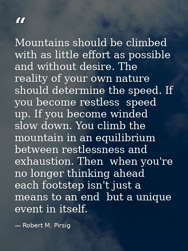 Mountains should be climbed with as little effort as possible and without desire. The reality of your own nature should  — Robert M. Pirsig