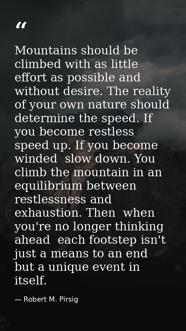 Mountains should be climbed with as little effort as possible and without desire. The reality of your own nature should  — Robert M. Pirsig