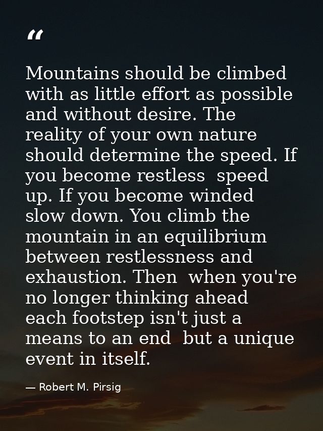 Mountains should be climbed with as little effort as possible and without desire. The reality of your own nature should  — Robert M. Pirsig