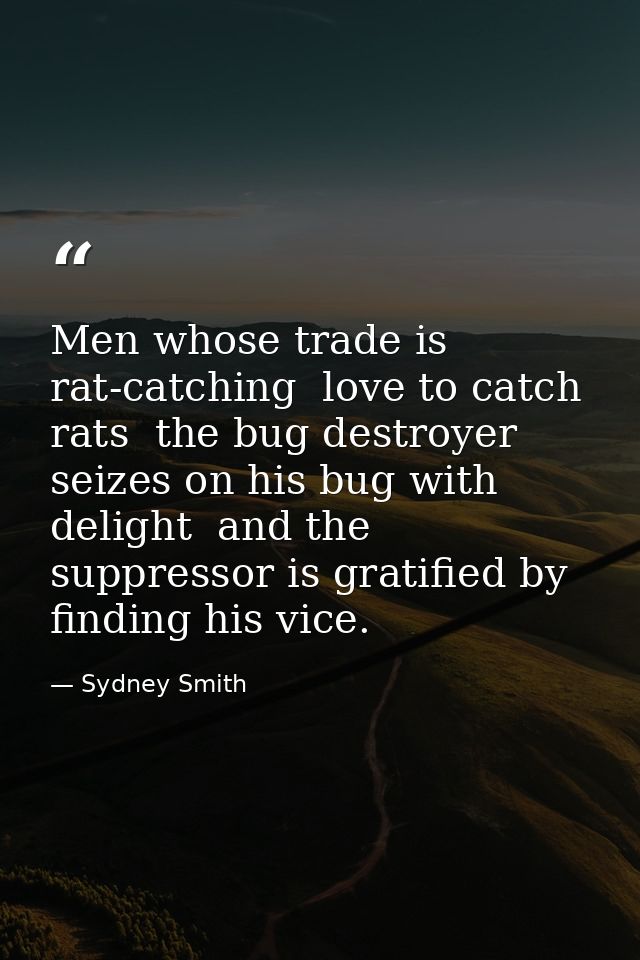 Men whose trade is rat-catching  love to catch rats  the bug destroyer seizes on his bug with delight  and the suppresso — Sydney Smith