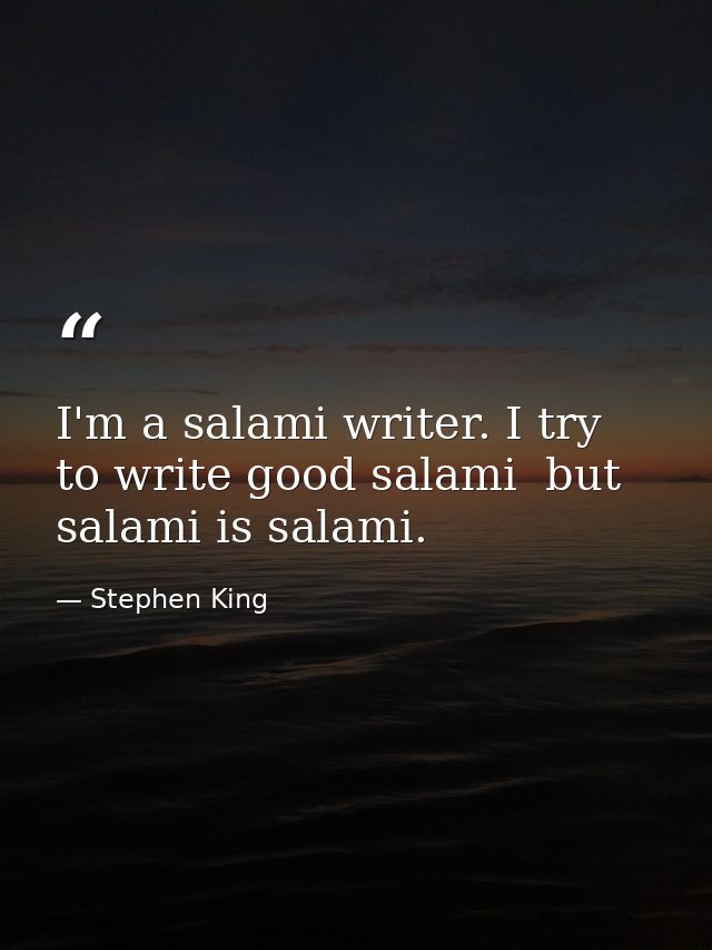I'm a salami writer. I try to write good salami  but salami is salami. — Stephen King