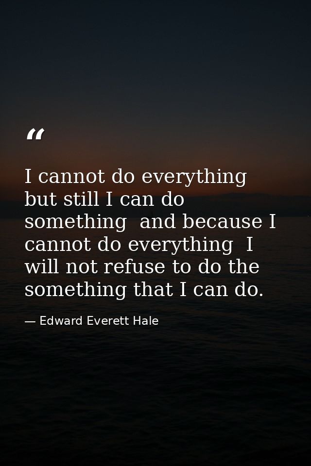 I cannot do everything  but still I can do something  and because I cannot do everything  I will not refuse to do the so — Edward Everett Hale