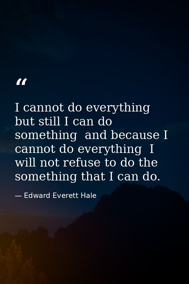 I cannot do everything  but still I can do something  and because I cannot do everything  I will not refuse to do the so — Edward Everett Hale