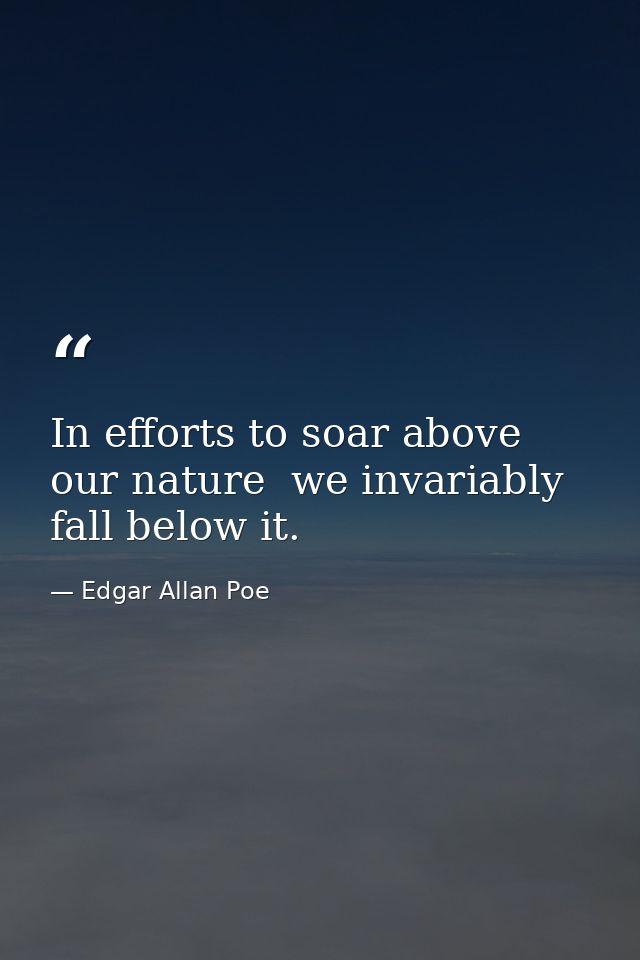In efforts to soar above our nature  we invariably fall below it. — Edgar Allan Poe