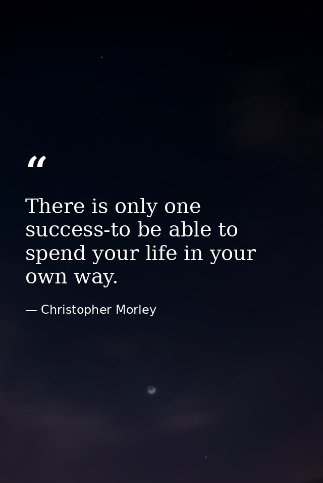 There is only one success-to be able to spend your life in your own way. — Christopher Morley