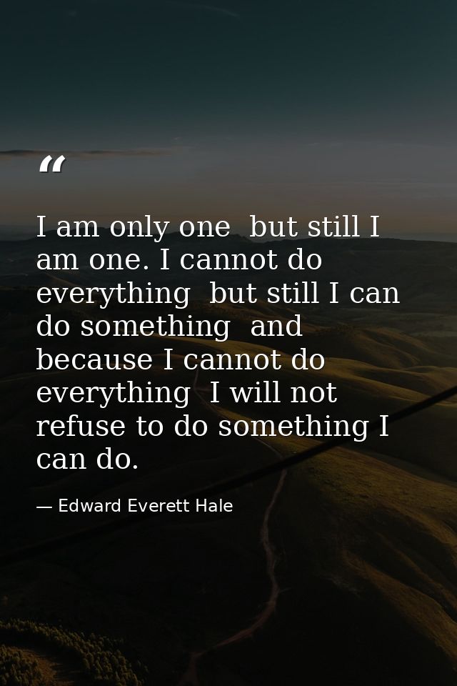 I am only one  but still I am one. I cannot do everything  but still I can do something  and because I cannot do everyth — Edward Everett Hale