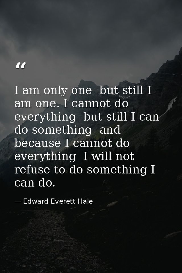 I am only one  but still I am one. I cannot do everything  but still I can do something  and because I cannot do everyth — Edward Everett Hale