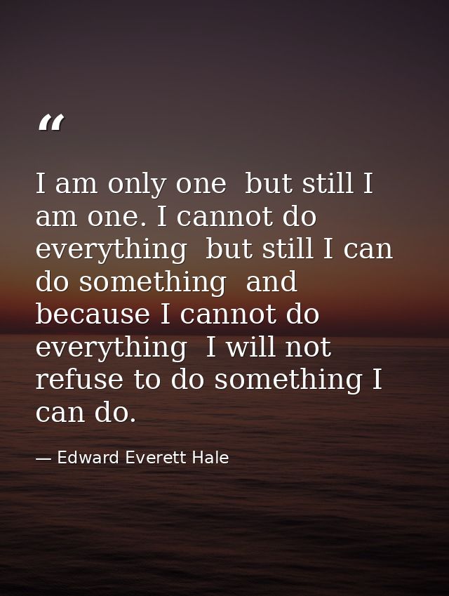 I am only one  but still I am one. I cannot do everything  but still I can do something  and because I cannot do everyth — Edward Everett Hale