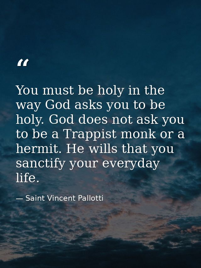 You must be holy in the way God asks you to be holy. God does not ask you to be a Trappist monk or a hermit. He wills th — Saint Vincent Pallotti