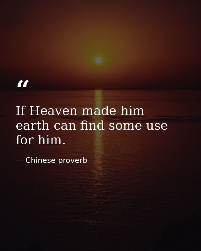 If Heaven made him  earth can find some use for him. — Chinese proverb