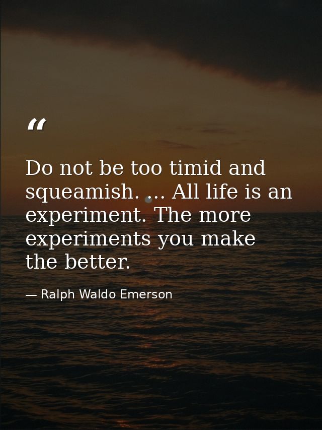 Do not be too timid and squeamish. ... All life is an experiment. The more experiments you make  the better. — Ralph Waldo Emerson