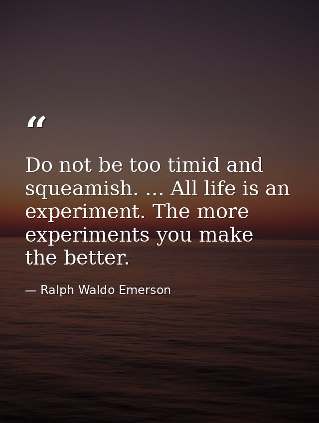 Do not be too timid and squeamish. ... All life is an experiment. The more experiments you make  the better. — Ralph Waldo Emerson