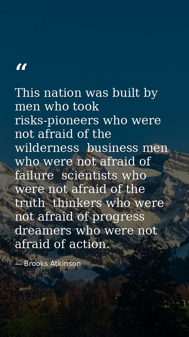 This nation was built by men who took risks-pioneers who were not afraid of the wilderness  business men who were not af — Brooks Atkinson