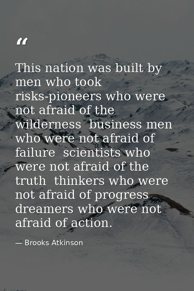 This nation was built by men who took risks-pioneers who were not afraid of the wilderness  business men who were not af — Brooks Atkinson